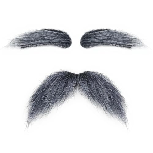 Honcloud DIY Self Adhesive Novelty Fake Mustache Facial Hair - color: Gray(eyebrows and Mustache)
