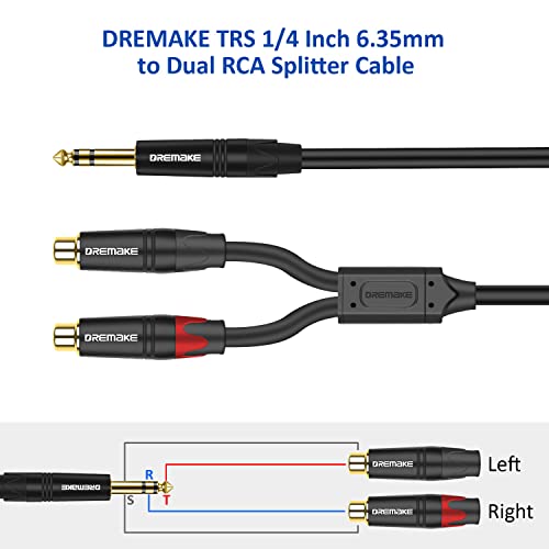 RCA to 6.35mm Y Breakout Cable, 3FT TRS 6.35mm 1/4 Inch to 2 RCA Plug Audio Insert Cable, 1/4'' Male to Dual RCA Female, Quarter Inch TRS to RCA Interconnect Cord for TV, Home Theater System