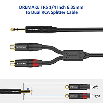 RCA to 6.35mm Y Breakout Cable, 3FT TRS 6.35mm 1/4 Inch to 2 RCA Plug Audio Insert Cable, 1/4'' Male to Dual RCA Female, Quarter Inch TRS to RCA Interconnect Cord for TV, Home Theater System