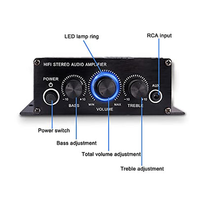 XMSJSIY 12V HiFi Stereo Audio Amplifier for Car 2 Channel HiFi Bass Audio | Subwoofer Amp for Cars CD DVD MP3 Player Speakers