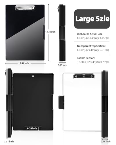 Clipboard with Storage, Nurse Dry Erase Clip Board, 8.5x11, Black | Dual Compartments, Clearview Dry Erase Panel, High Capacity Storage, Heavy Duty, Pen Holder, Side Opening, School/Office Use - color: Black