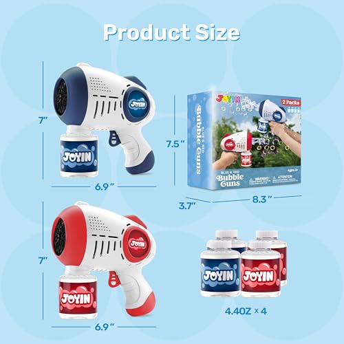 JOYIN 2 Kids Bubble Guns with 4 Bottles Solution, Automatic Bubble Machine Gun with 8 Holes for Kids, Adults, Summer Toys, Easter Basket Stuffers, Birthday Gift, Party Favors-Blue,Red - color: Red, Blue