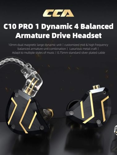 CCA C10 Pro in-Ear Monitor,HiFi 1DD 4BA Hybrid Five Drivers in-Ear Earphone,Aluminum Alloy Shell+Resin Cavity Wired Earbuds with 0.75mm CPin Gold Plated Detachable Cable (No Mic, C10pro Black) - color: Black, size: Without Microphone