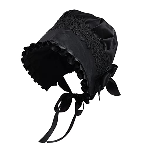 Women's Mob Cap Victorian Housemaid Bonnet Pilgrim Hat Colonial Costume Accessory - color: Black