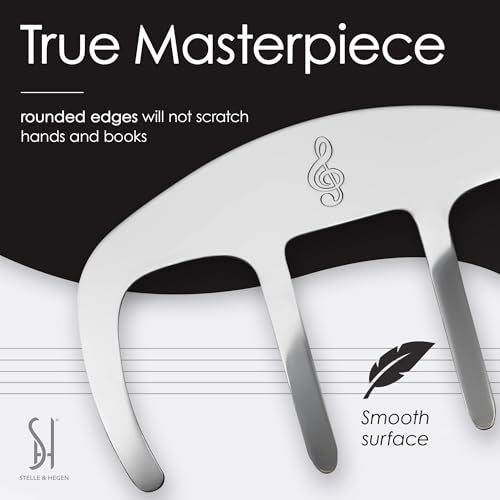 Stelle & Hegen Piano Book Holder - Music Book Clip, Sheet Music Holder | Stainless steel music page holder for piano, keyboard, guitar and violin; treble clef design, gift for piano players - style: Modern Edition