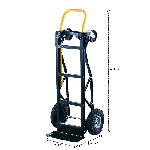 Harper Trucks 700 lb Capacity Glass Filled Nylon Convertible Hand Truck and Dolly with 10" Pneumatic Wheels , Black with yellow handle - PGDYK1635PKD - style: Style is 10" Pneumatic Wheels