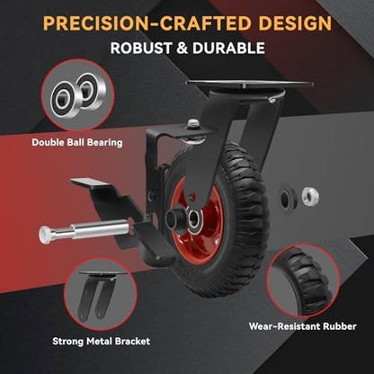 W B D WEIBIDA 8 Inch Heavy Duty Caster Wheels Set of 4, 2200 LBS Outdoor Industrial Wheels Swivel Large Rubber Casters with Brake for Workbench, Dolly, Cart, Trolley, Wagon (2 Brake & 2 Fixed) - size: 8 INCH