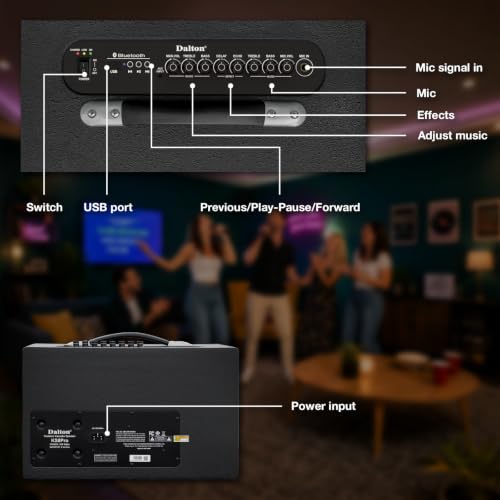 250W RMS Dalton KS8Pro Portable Karaoke Machine for Adults with Bluetooth Speaker, Speakers Bluetooth Wireless with 8 Inch Subwoofer, Dual Mic Support, USB AUX Inputs for Home and Swimming Party