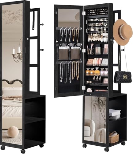 Hzuaneri 8 LEDs Jewelry Cabinet Armoire, 66.9-inch Jewelry Organizer - color: Black