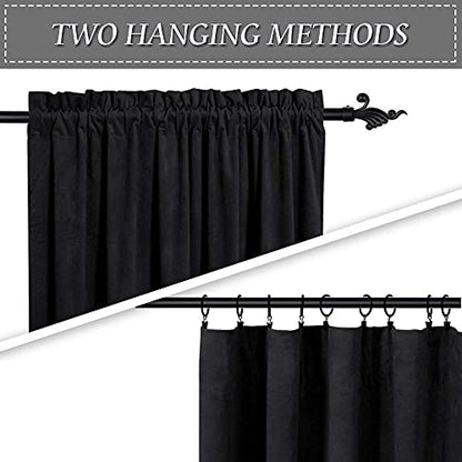 RYB HOME Extra Long Velvet Curtains 108 inches Long, High Ceiling Curtains | Thermal Insulated, Room Darkening, Privacy UV Protection, Loft Apartment Living Room, Black, W52 x L108, 2 Panels - color: Black, size: 52"W x 108"L (Pack of 2)
