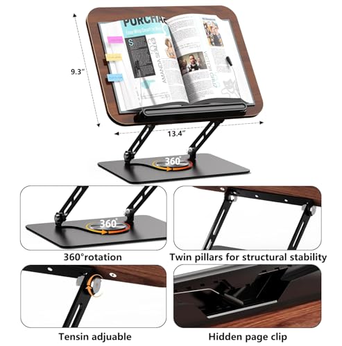 2-in-1 Adjustable Floor & Desktop Music Book Stand, Black | Detachable Reading Holder, Height 36"-62", 360° Rotating, For Music, Laptop, Cookbook - color: Black