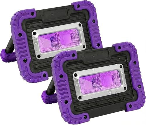 Rechargeable Black Light, Portable UV Blacklight Flood Light for Glow Parties, Body Paint, Night Fishing, Fluorescent Reactive Decorations, Halloween, Outdoor Events, IP65 Waterproof, 2 Pack