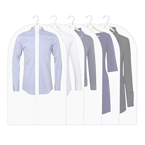 Garment Bags, Set of 5 Lightweight 40 Inch Suit Bags with Full Stainless Steel Zipper, Garment Bags for Storage/Closet/Travel (24"x40") - size: 24 x 40 Inch
