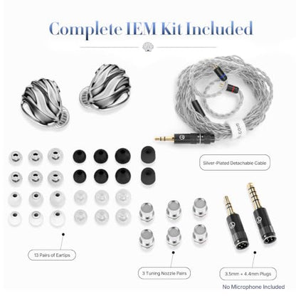 TRN Shell 3DD+1 Planar Hybrid in Ear Monitor, HiFi IEM Earbuds | 3 Tuning Nozzle Pairs, Silver-Plated IEM Cable, 3.5mm and 4.4mm Plugs, Balanced Sound, for Musicians and Audiophiles