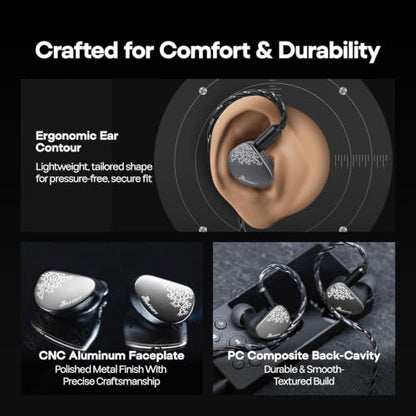 Linsoul Kiwi Ears Cadenza II 10mm Titanium Driver in Ear Monitor IEMs | KARS 2.0, Precise Tonal Balance, CNC Aluminum Faceplate, 2Pin Cable for Audiophiles Gaming, Grey, 3.5mm without Mic - color: Grey