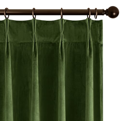 Joydeco Pinch Pleated Velvet Curtains 84 Inch Long 2 Panel Set,Green Curtains for Living Room Bedroom,Thermal Insulated Back Tab Blackout Luxury Drapes with Adjustable Hooks (40”W x84”L,Olive Green) - color: Olive Green, size: 40"W x 84"L (Pack of 2)