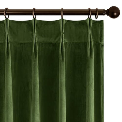 Joydeco Pinch Pleated Velvet Curtains 96 Inch Long 2 Panel Set Green Curtains for Bedroom Living Room, Thermal Insulated Back Tab Blackout Luxury Drapes with Adjustable Hooks (40”W x96”L,Olive Green) - color: Olive Green, size: 40"W x 96"L (Pack of 2)