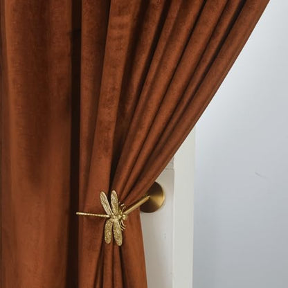 Velvet Tie Top Room Curtain Set- Honey Brown Velvet Drapes Bow Tie Design for Living Room/Bedroom W52 x L96-inch, 2 Panels - color: Honey Brown, size: 52"W x 96"L (Pack of 2)