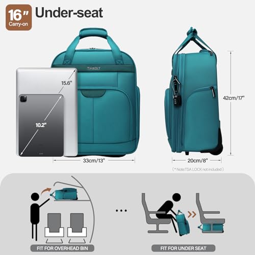 Personal Item 16-Inch Underseat Carry on Luggage With Wheels Lightweight Wheeled Underseater under seat bags for airplanes Upright 2 Wheel,Boy and Girl,Teal Green - color: Green