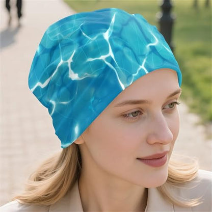 Art Owl Women's Slouchy Beanie Hat Cute Turban Hats Cancer Headwear Caps Baggy Skull Sleep Scarf - color: Blue Water Ripple