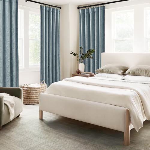 RYB HOME Blue Velvet Curtains 84 inches Long, Back Tab & Rod Pocket Modern Marble Textured Curtain & Drapes for Living Room Bedroom, W52 x L84 inches, Stone Blue, 2 Panels - color: Marble Blue, size: 52"W x 84"L (Pack of 2)