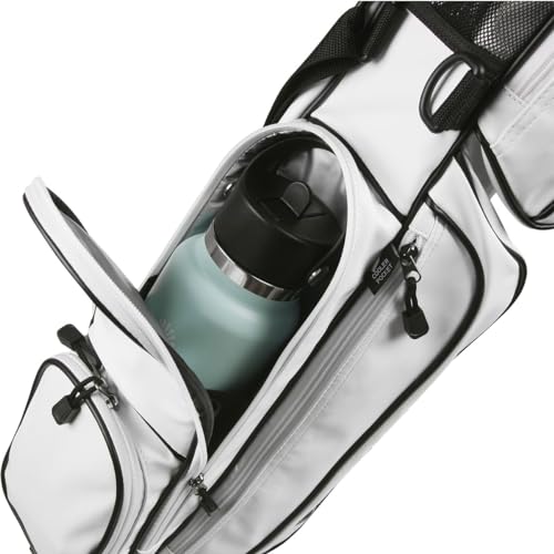 Orlimar Pitch 'N Putt Elite Sunday Golf Bag with Stand | Synthetic Leather, Lightweight, Small, Carry Handle, Rain Hood Cover, For A Few Clubs, Par 3, Driving Range, Men & Women - color: Gray/White