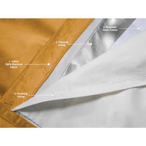 Moondream DecibelControl™ 3-in-1 Soundproof Curtain | Noise Reduction | Thermal Insulation | 100% Blackout | Patented Technology | Velvet | Grommet | 52" W x 108" L | Yellow - Ocher MC215 - color: Yellow - Ocher Mc215, size: 52"W x 108"L (Pack of 1)