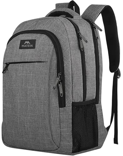 MATEIN Travel Laptop Backpack, 15.6 Inch College School Computer Bag, Grey | Slim Sturdy Business Daypack, Anti Theft Bookbag, Water Resistant, Gift for Men & Women, Personal Item Bag, Mochilas - color: Austere Grey, size: 15.6 Inch