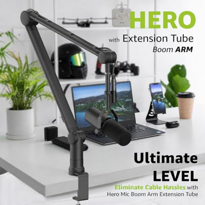 IXTECH Boom Arm Mic Stand with Extension Tube Upgraded Microphone Arm for Shure SM7B MV7 Blue Yeti Sturdy Stainless Steel Mic Arm Desk Stand Foldable Scissor Arm Microphone Mount for Podcast Gaming - color: With Extension Tube