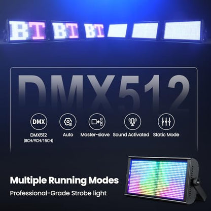 Betopper Stage Strobe Light Bar, 945 * 0.5W RGB LED Stage Light Bar with 7x15 Pixel Control Zones,30Hz Strobe Speed,DMX512 Sound-Active Flash DJ Light Bar,Disco Wash Lighting for Club,4 Packs
