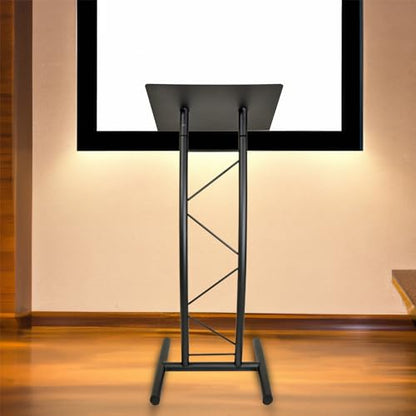 Kingdom KML8CB All Metal-Constructed Curved Lectern with “H” Style Base, Stand up Church Pulpit, Slanted Lectern, Conference Podium for Speakers, Speeches, Other Occasions, Powder Coat Finish Black - size: Design 02