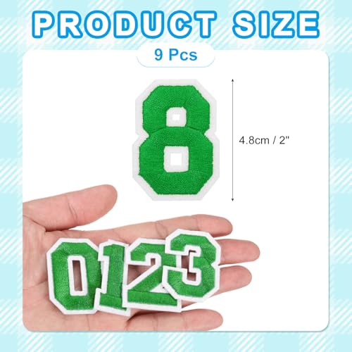 MECCANIXITY Iron on Number Patches 2" Number 8 Iron on Embroidered Patch Sew on Letter Stickers Applique for Repairing Clothing Jeans Shoes Hats DIY(Green, Pack of 9) - style: Number 8