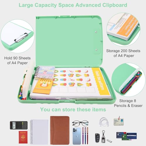 Clipboard with Storage, A4 Binder Nursing Clipboards with Pen Holder, Heavy Duty Storage Clipboards with Low Profile Clip, Clipboard Folder Side-Opening, Smooth Writing Clip Board (Light Green) - color: Light Green