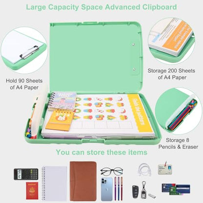 Clipboard with Storage, A4 Binder Nursing Clipboards with Pen Holder, Heavy Duty Storage Clipboards with Low Profile Clip, Clipboard Folder Side-Opening, Smooth Writing Clip Board (Light Green) - color: Light Green