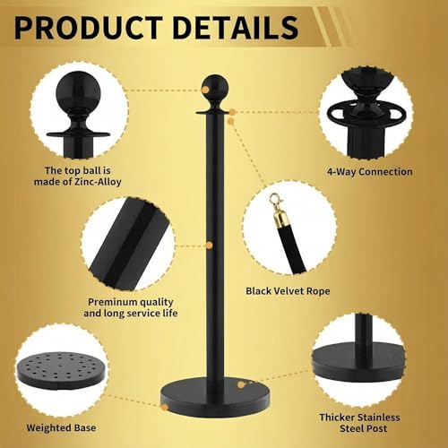 12PCS Black Stanchion Post with 8PCS 5ft Velvet Ropes,Black Stainless Steel Stanchion Posts,Queue Line Crowd Control Barrier for Red Carpet, Wedding, Party and Exhibition - color: Black-12PCS
