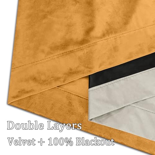 100% Full Blackout Velvet Curtains with Liner 52x96 Golden Yellow - color: Golden Yellow, size: 52"W x 96"L (Pack of 2)