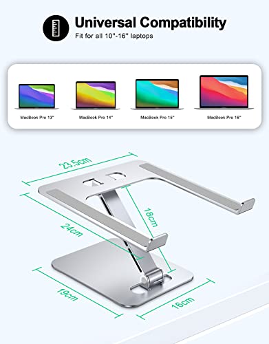 RIWUCT Aluminum Alloy Laptop Stand for Desk, Foldable Laptop Riser Holder | Height Adjustable, Ergonomic Portable Computer Stand for Laptop, Compatible with MacBook Pro Air/HP/Dell 10-16", Silver - color: Silver