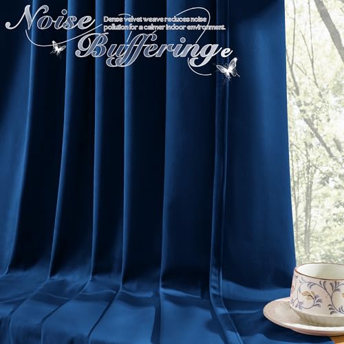 Manyshofu Navy Blue Velvet Curtains, 2 Panels Blackout 52x84 | Luxurious Velvet Feel, Thermal Insulated Noise Reducing, Dual Back Tab And Rod Pocket Hanging, Machine Wash Fade-Resistant - color: Navy Blue, size: 52"W x 84"L (Pack of 2)
