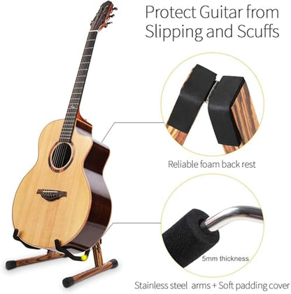 SNIGJAT Guitar Stand, Folding Wood Acoustic Guitar Stand with Padding Zebra - color: Zebra Wood