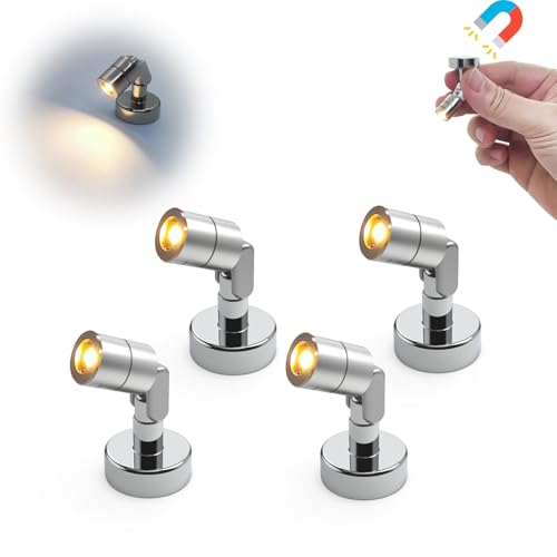 Suzeyar Metal Miniature LED Light,Tiny Spot Lights with Magnet Base,Battery Operated LED Lights,Wireless Miniature Spot Light for Artwork Painting,Jewelry Showcase,DIY Hand Craft (Warm White) - color: Warm White