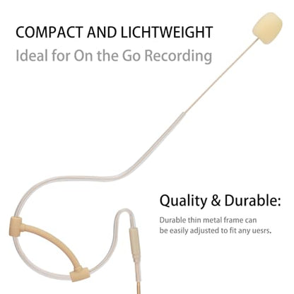 YXG Headworn Earset Over Ear Hanging Mic Beige Low Profile Light-Weight Microphone Compatible with Shure Wireless System Bodypack Transmitter with 1.45m Cable Mini XLR 4 Pin TA4F Plug