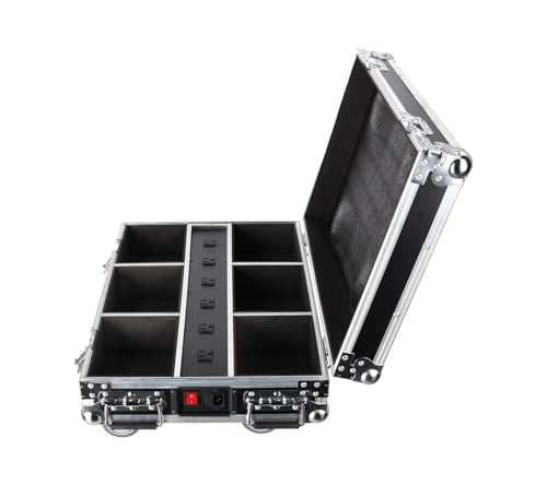 Rockville FLIP CHARGE CASE Charging Travel Road Case For (6) FLIP PAR Lights | Built-in Power Strip, Shockproof Foam, Rolling, Wheels with Brakes, Stackable, Aluminum Frame, Butterfly Locks, Drop-Tested