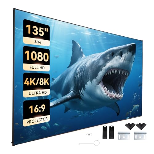 Fixed Frame Projector Screen Ultra-Thin 0.4" Aluminum Frame Wall Projector Screen 135 Inch, Effortless Setup | Perfect for Home Theater, Office Presentations & Outdoor Movies Spring-Loaded Design