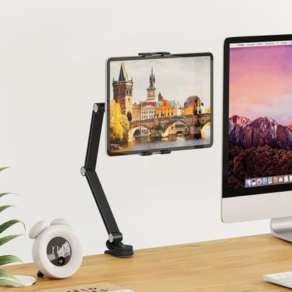Houele Tablet Stand Holder, Adjustable Foldable Tablet Arm iPad Desk Mount with 360°Rotate Base, Phone Holder iPad Stand for Desk and Bed, Compatible with Tablets, Phones or Other 4-15.6" Device - color: Black