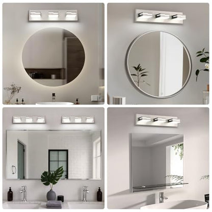 3-Light LED Bathroom Vanity Light, 19 Inch Modern Brushed Nickel | Vanity Light Fixture, Dimmable Bathroom Lighting Over Mirror with 350° Adjustable Acrylic Heads, 5500K Daylight White - color: Nickel-5500K-Dimmable, size: 3-Light, 19-inch