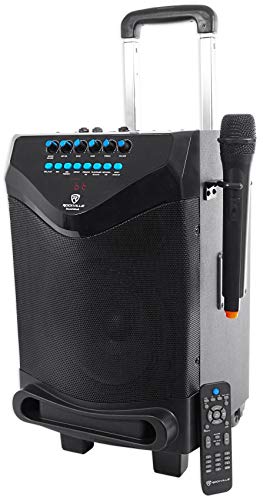Rockville ROCKnGo 8" Portable Rechargeable Bluetooth PA Speaker with Mic | 360W Peak / 90W RMS, Wireless VHF Mic, 4-8 Hour Rechargeable Battery, XLR / USB, Wheels, 5 Band EQ, Record, Echo, Class D Amp