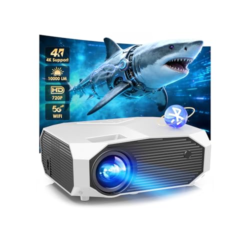 Projector with WiFi and Bluetooth, Native 1080P Outdoor Portable Movie Projector, 50%-100% Zoom, 400" Display, 4K Projector Compatible with HDMI/USB/PC/TV/PS5/DVD/Android/iOS(Matte White) - color: Matte White