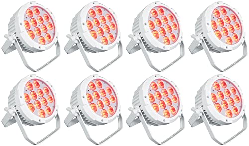 Rockville Wet PAR PRO White Outdoor RGBWA+UV Wall Wash Stage Light, 8-Pack | IP54, 12 x 6-in-1 LEDs, 6/10-Channel DMX, Remote, 15/45 Degree Beam, Double Bracket, for Restaurant, Club