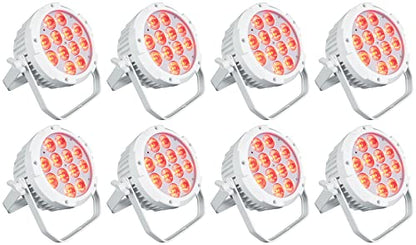 Rockville Wet PAR PRO White Outdoor RGBWA+UV Wall Wash Stage Light, 8-Pack | IP54, 12 x 6-in-1 LEDs, 6/10-Channel DMX, Remote, 15/45 Degree Beam, Double Bracket, for Restaurant, Club