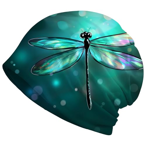 Art Owl Women's Slouchy Beanie Hat Cute Turban Hats Cancer Headwear Caps Baggy Skull Sleep Scarf - color: Green Dragonfly